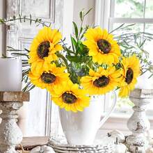 1PC Artificial Sunflower Bouquet, Yellow Fake Flowers,Vintage Faux Silk Sunflowers, Long Stem Artificial Flower Bouquet For Home Decor, DIY Wedding Decor, Garden Outdoor Party Festival Gift Decor, Valentine's Day, Birthday Gift, Graduation Gift, Etc. - Yellow - View 4