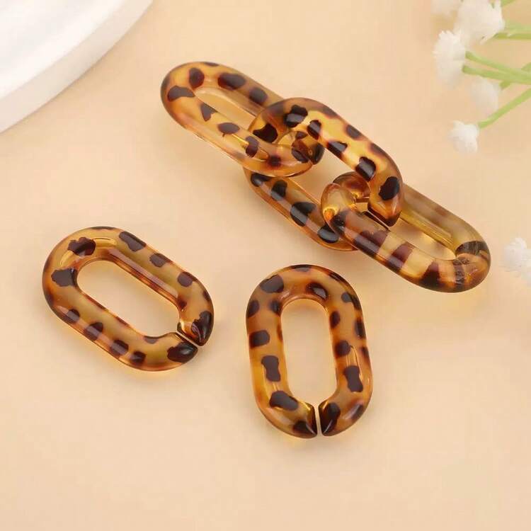5 chiếc móc khóa xích acrylic họa tiết da báo dạng vòng hở, phụ kiện DIY cho quần áo, túi xách, điện thoại và trang sức - vòng nối in họa tiết da báo - Xem 1