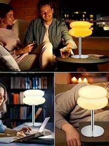 1pc Bauhaus Style LED Table Lamp, Double-Layer Bread Shape, Button Dimming Light Strip With USB Interface, Suitable For Living Room, Dining Room, Bedroom Bedside Lamp - White - View 9
