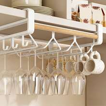 Single Layer Inverted Wine Glass Holder, Coffee Cup Rack, Kitchen Utensil Hook, Closet Storage Hook, Home Wall Storage Hook, Suitable For Kitchen And Closet, No Nails Needed, Easy Installation, Can Hang Spatulas, Spoons And Other Kitchen, Party, Birthday Decorations, Suitable For Outdoor Use And Camping - White - View 2