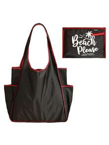 Foldable Beach Tote Bag & Pouch Set, "Beach Please" Print, Large Capacity Beach Shoulder Bag, Water Resistant Casual Handbag, Travel Cosmetic Bag, Casual Summer Vacation & Daily Use Storage Bag, Multifunctional Shopping Bag, Suitable For Shopping, Travel, Outdoor Activities, School, Daily, Unique Birthday Gifts, Holiday Gifts, Party Gifts, Vacation Gifts, Back-To-School Gifts, Anniversary Gifts - Multicolor - View 6