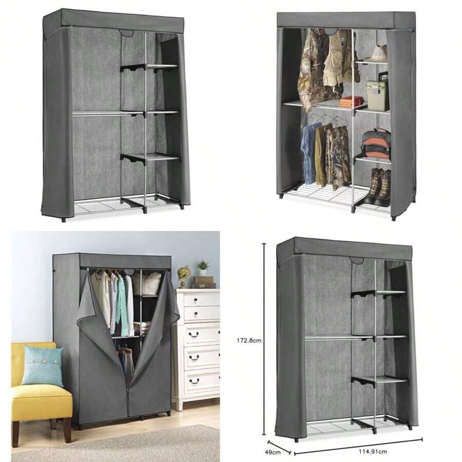 Whitmor - Mueble de varilla doble Deluxe Closet Plata con cubierta gris. Almacenaje 1 - Gris - Ver 1