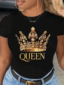 T-shirt à imprimé graphique Queen pour femmes, top décontracté à col rond, top d'été pour femmes, t-shirt graphique décontracté, vêtements pour hommes, style urbain de rue, marchandise de chanteur, t-shirt à manches courtes, coupe décontractée, t-shirt unisexe pour un port quotidien décontracté - Noir - Voir 1