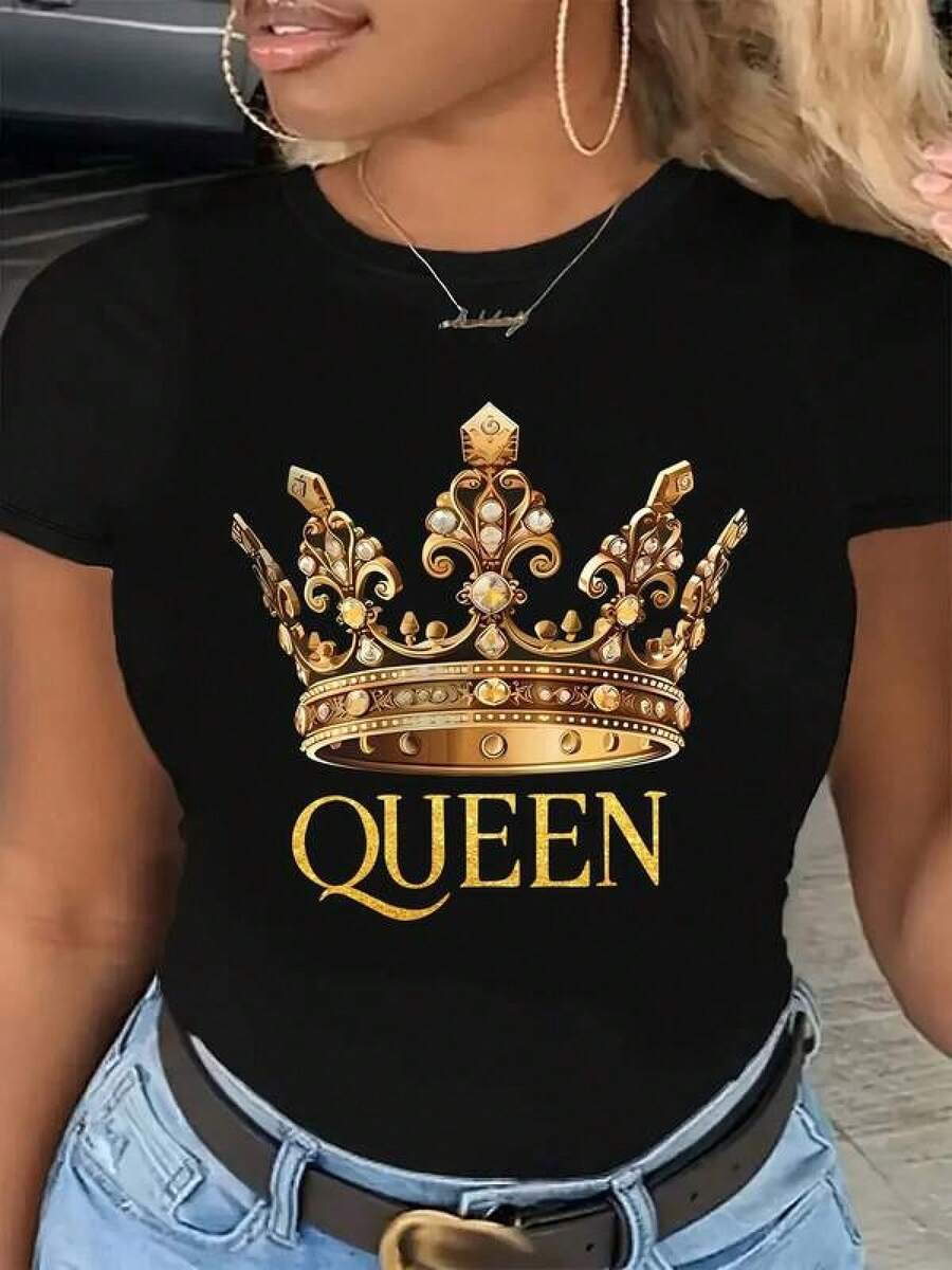 T-shirt à imprimé graphique Queen pour femmes, top décontracté à col rond, top d'été pour femmes, t-shirt graphique décontracté, vêtements pour hommes, style urbain de rue, marchandise de chanteur, t-shirt à manches courtes, coupe décontractée, t-shirt unisexe pour un port quotidien décontracté - Noir - Voir 1