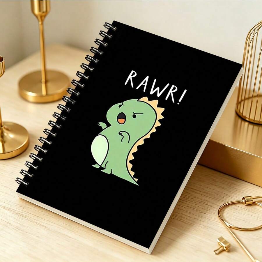 DANPERJI 1本 A5「RAWR!」綠色暴龍螺旋筆記本,橫線頁日記本,趣味恐龍便箋本,適合學生、工作與休閒書寫的文具用品 - RAWR - 查看 1