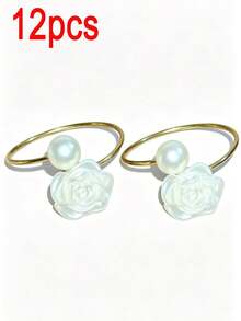 1/12/30pcs Valentine's Day Pearl Rose Napkin Rings, Suitable For Wedding, Home, And Daily Table Decor - Multicolor - View 7