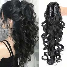 Fluffy Curly Ponytail Clip-On Hair Extensions,Black Brown Elastic Curly Hair Accessories For Women Summer Outfits - Multicolor - View 12