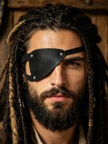 1 PC Adjustable Black PU Leather Pirate Eye Patch - Classic Cosplay Accessory For Halloween, Costume Role Play,Party - IN - View 1