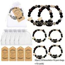 3/30/60/90 Piezas Pulseras de Cuentas Hechas a Mano para Hombres y Mujeres, Pulseras de Obsidiana de Cristal, Pulseras de Pareja Estilo Oriental, 30 Piezas Incluyendo 10 Pulseras de Obsidiana de Cristal, 10 Bolsas de Gasa y 10 Tarjetas de Agradecimiento Adecuadas para Fiestas de Bautizo, Reuniones - Ver 10