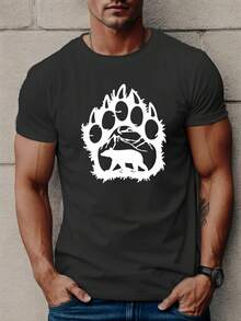 Camiseta de manga corta para hombre con estampado de oso, top de verano - Blanco - Ver 9