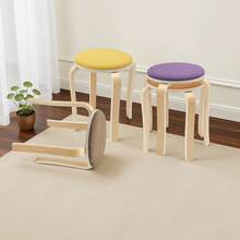 WUPYI 8 Pcs Stackable Round Stool Padded Seat Curved Wood Space-Saving Stool Furniture Stool Household Dining Stool - Multicolor - View 4