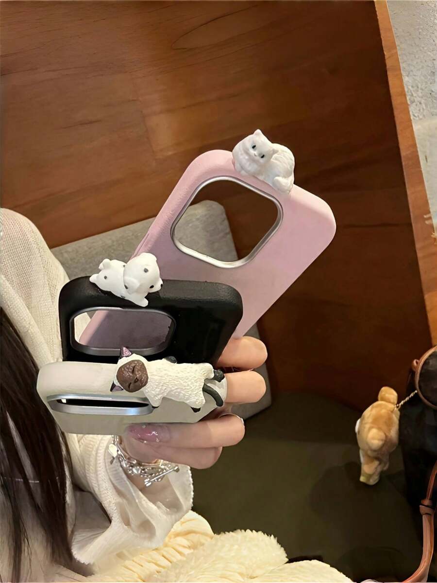 1個可愛3D貓咪設計PU皮革手機殼，防滑柔軟觸感保護套，時尚女孩風格防震殼，相容於Apple 17/17 Air/17 Pro/17 Pro Max/I16/15/14 / / / Honor//
