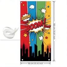1pc Pop Art Superhero Theme Door Banner, Comic Style BOOM Explosion Effect, City Silhouette Design, Suitable For Superhero Theme Parties, Comic Theme Events, Birthday Parties, Room Decorations, Door Decorations And Backgrounds. - A - View 3