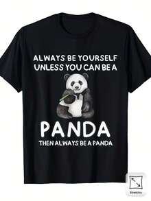 A menos que puedas convertirte en un panda, nunca te conviertas en otra persona.| Camiseta Linda y Divertida para Hombre, Casual de Manga Corta| Cuello redondo cómodo, corte regular, tela ligeramente elástica.| Camisetas con diseños divertidos adecuadas para uso diario y deportivo. - Negro - Ver 6