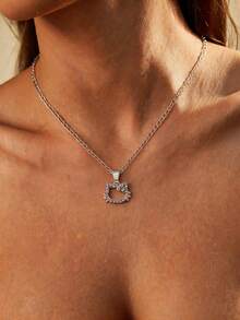 Miniso Hello Kitty Shaped Pendant Necklace With Rhinestones, Minimalist & Fashionable Style, Suitable For Women's Daily, Party, Work And Leisure Occasions - Style1 - View 4
