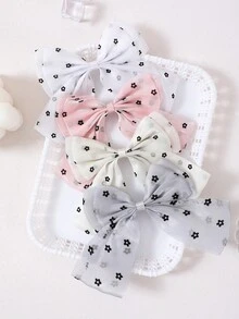7pcs Girls Multi-Color Printed Bow Hair Clips Hair Accessories Headwear Top Clips Back Head Clips Side Clips Alligator Hair Clips For Daily Use - Multicolor - View 2