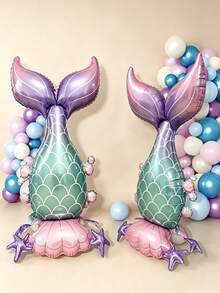 1 Stück riesiger Meerjungfrauenschwanz Folienballon, glänzend lila & rosa Ozean-Themen Party Dekoration, geeignet für Geburtstag, Hochzeit, Verlobung, Sommerfest, Meerjungfrau Party Deko, Hochzeitsdekoration, elegantes Party Accessoire, Glitzer Textur - Übersicht 1