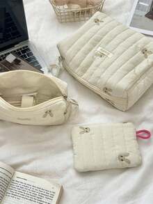 Embroidered Multifunctional Makeup Bag Large Cosmetic Organizer Storage Handbag For Women - Apricot - View 6