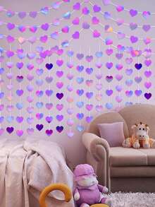 Glitter Heart Garland Banners Decorations Hanging Bunting Hearts Purple Heart Streamers Double Side Decor Twinkle Garlands For Movie Anime Purple Wedding Dance Birthday Party Supplies - Multicolor - View 4