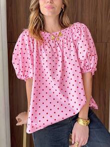 Nueva blusa elegante y de moda con estampado de lunares, con lazo delantero y espalda descubierta, ideal para vacaciones de verano - Albaricoque - Ver 2