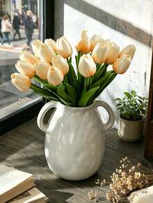 10pcs Real Touch Artificial Tulip Flowers, Faux Tulips For Decoration, Room Decor, Home Decor, Wedding Decor, Bouquet - Light Orange - View 7
