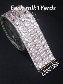 1 Yard Pink Shiny Rhinestone Strip Self-Adhesive Rhinestone Decorative Tape, 9mm Wide Rhinestone Sticker, Suitable For DIY Home Wall Decoration, Car, Clothing, Box, Photo Frame, Bottle, Shoes, Hat And Phone Decoration, Party Decoration - Size 1 Small Pink - View 9