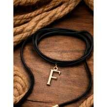 Leatherette Necklace With Personalized Letter, Gold Plated (N, Brown) - F - View 1