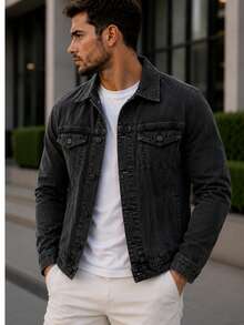 Men's Iron Button Twill Jacket - Vaqueros negros - Ver 3
