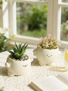 H Cute Smiling Face Mini Succulent Plant Pot, Small Indoor Flower Pot, Adorable Desktop Plant Pot, Suitable For Home And Office Decoration - A - View 6