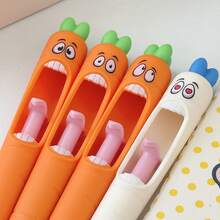 [Back To School]1pc/2pcs/4pcs/8pcs/12pcs Carrot Shaped Gel Pens, Fun Carrot Shaped Retractable Ballpoint Pens With Pop-Out Tongue Design, Writing Stationery - Ordinary Things - Radish Pen - View 5