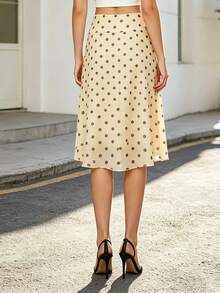 Womens Summer Midi Skirt A Line Stylish Dot Print Asymmetrical Hem Mid Rise Skirts - Yellow - View 2