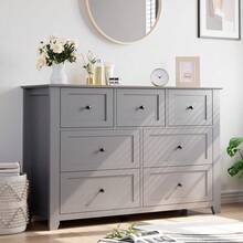 Dresser With 7 Deep Drawers For Bedroom, Modern Simplist Wood Storage Chest With Gold Handles, Oversize Organizer For Closet, Hallway, Living Room, Entryway - 灰色 - 查看 7