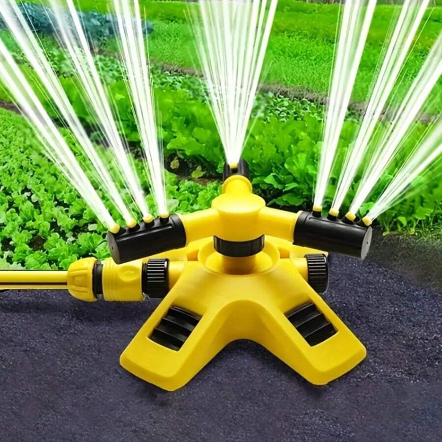[Durable Yellow Lawn Sprinklers 360°] 2pcs 360° Rotating Automatic Lawn Sprinklers - Adjustable Arms For Multi-Angle Coverage, Durable & Combinable For Large Area Irrigation, Vibrant Yellow - 360-degree Rotating Sprinkler - View 1