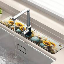1pc Garden Floral Rubber Faucet Splash Guard, Farmhouse Bathroom Faucet Anti-Splash Mat, Mud Guard, Moisture-Proof Non-Slip Faucet Pad, Kitchen Countertop Accessory. Protect Your Kitchen Countertop. - Multicolor - View 6