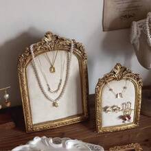1pc Suporte de Joias Vintage Dourado-Vermelho com Relevo, Suporte de Armazenamento para Colares e Brincos, Suporte de Exibição Elegante Vintage Francês de Alta Gama para Brincos de Pérola e Anéis, Adequado para Conjuntos de Casamento, Presente de Festa do Dia dos Namorados - Multicolorido - Ver 3