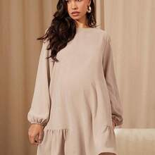 MaterniWear Vestido holgado de manga larga caqui informal para mujer, vestido corto para otoño/invierno, para oficina/trabajo/graduación/maestras, vestido de maternidad - Negro01 - Ver 5