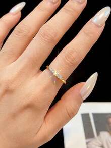 1pc 0.1 Carat 5-Stone Moissanite Ring, S925 Sterling Silver Luxury Engagement/Wedding Ring, Bridal Jewelry - Moissanite Five-diamond Ring 0.1ct - View 8