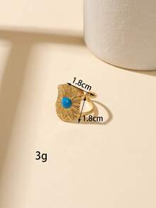 1/10pcs Bohemian Style Blue Drip Glaze Ring Set, Vintage Gold Heart Checkerboard Flower Design Stackable Knuckle Rings, Open Ring Adjustable Size, Niche Women's Jewelry, Versatile Accessory For Daily & Party Wear, Can Be Purchased Individually. - Yellow Gold - View 11