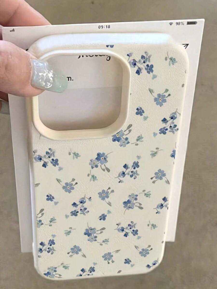 1個極簡藍色花卉圖案霧面質感防震TPU手機殼，適用於Apple 17/16/15/14/13/12/11 Pro Max、A55/54/53/52/51、S25/24/23/22/21系列 - 彩色 - 查看 1