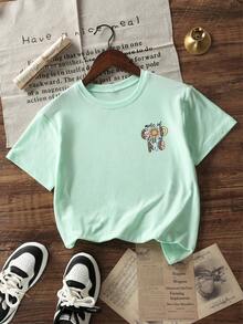 Faith Christian 太陽花豹紋字母背印寬鬆大尺寸 T-shirt，青少年女孩休閒落肩短袖夏季宗教上衣 - 薄荷綠 - 查看 4