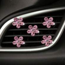 5pcs Pink Small Crystal Set Car Air Vent Aromatherapy Decor Clip Shiny Car Interior Decoration - Crystal - View 2