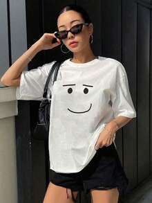 Anime Robot Robloxs Face T-Shirts Women Fun Tees Crew Neck Short Sleeve T Shirts Women Clothing Harajuku T Shirts Tee Summer TopsRelaxed Plus Size T-Shirt - trắng - Xem 1