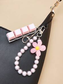 1pc Colorful Beaded Petal Phone Charm, With 4-Key Fingertip Toy Keychain, Stress Relief Keychain, Handmade Beaded Flower Phone Chain, Wrist Strap, Pendant, Keychain Accessory, Keyboard Key Design, Adult Finger Keychain, Finger Press Keychain, Soothing Keychain, Focus On Relaxation Keychain, Birthday Gift, Party Gift, Holiday Gift - Multicolor - View 4