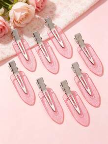 8pcs Girls Teen Hair Accessories Fashionable Elegant Pink Glittery No-Mark Hair Clips Bangs Alligator Hair Clips Side Clips Hairpins, Suitable For Daily Spring And Summer Decoration And Matching - Pink - View 1