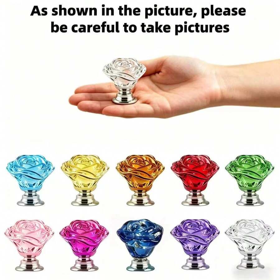 10pcs Rose Style Crystal Drawer Pulls Cabinet Handles 30mm 10 Different Colors Diamond Rose Knobs For Vanity Drawer Kitchen Bookshelf Wardrobe - 10 Rose-themed Items - View 1