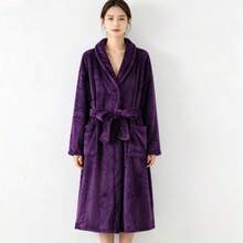 Bata de franela larga para mujer de invierno, primavera y otoño, camisón de doble capa de gasa para hombre para todas las estaciones, verano - morado oscuro - Ver 7