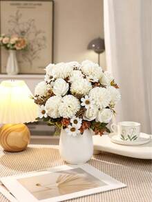 1/3/5/60pcs Artificial Spherical Chrysanthemum Rose Bouquet, Artificial Flower Bouquet, Suitable For Home, Restaurant, Living Room, Wedding Decoration, Autumn Artificial Flowers, Autumn Bouquet, Thanksgiving Home Decor, Spring And Autumn Decoration - White - View 5