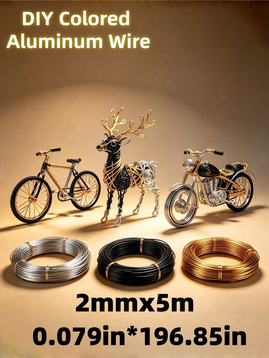 2mm X 5m Gold/Silver/Black Plated Bendable Flexible Craft Metal Wire, Suitable For Jewelry Making, Beading And DIY - A - View 1