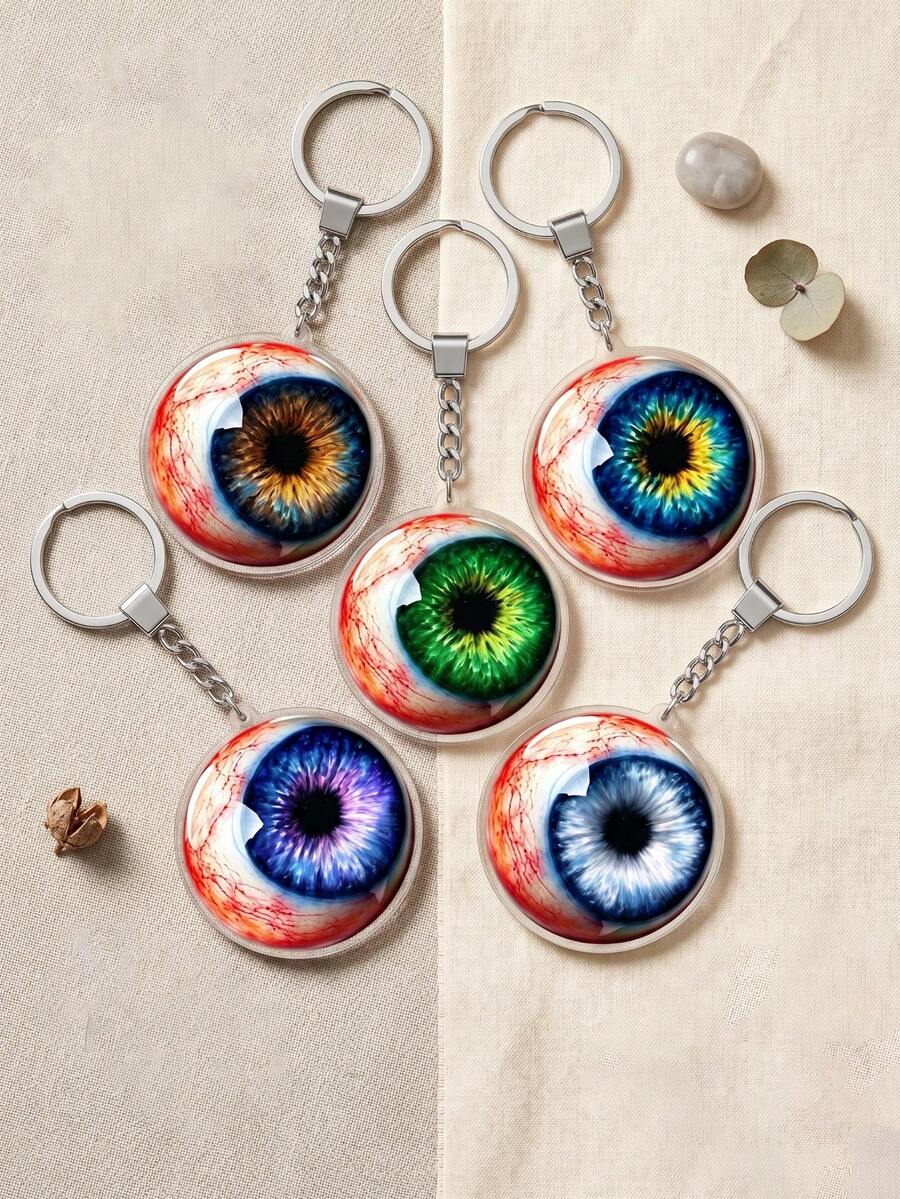 1pc Creative Funny Eyeball Flat Acrylic Keychain, Unisex Eye-Catching Bag Charm Decoration, Portable Personalized Art Key Organizer, Suitable For Daily Home Decor, Prank Gadget - Multicolor - View 1