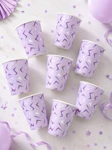 8pcs K-Pop Birthday Party Cups, Magic Music Theme Party Cups, Disposable Purple Energy Pattern Cups, Suitable For Music Singer Birthday Party Decor, Bachelorette Party Decor, Baby Shower Decor, Baby Party Supplies, K-Pop Fan Meeting Party Supplies, K-Pop Birthday Decor - K-pOP - View 5